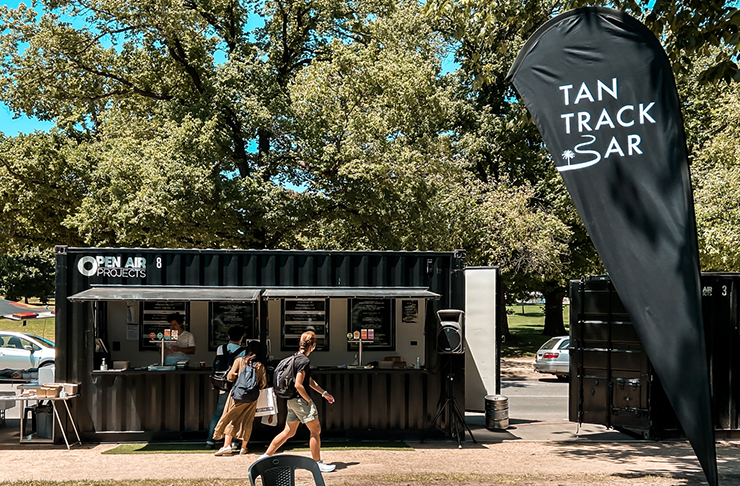 A pop-up container bar along the Tan Running  Track.